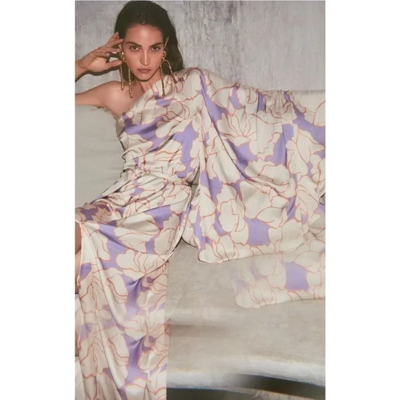 Alexis Leonette Maxi Dress Wisteria Purple Floral One Shoulder